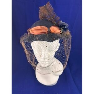 Vintage 40s 50s Best & Co NY Black Felt Hat Veil Feather Cocktail Hat